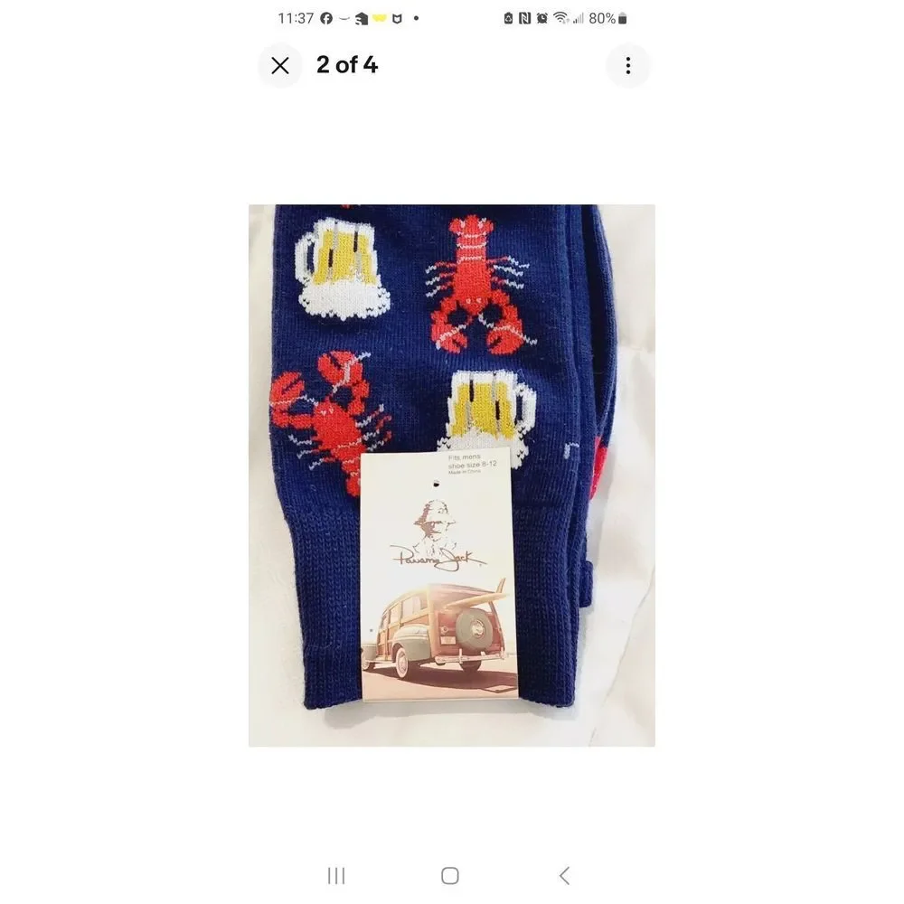 2‎ pair socks Men's crew lobster crab beer  men casual Panama Jack